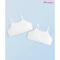 Honeyhap Premium Cotton Elastane Sleeveless Bralettes With Bio Finish Solid Colour Pack of 2 - White-image-27
