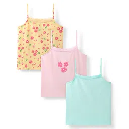 Honeyhap Premium Cotton Elastane Sleeveless Slips Pack of 3 with Bio Finish Floral Print & Lace Design - Golden Haze Spun Sugar & Tander Touch-picture-15