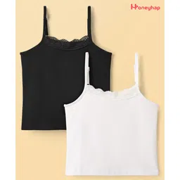 Honeyhap Premium Cotton Elastane Sleeveless Solid Colour Slips With Bio Finish Pack Of 2 - Black & White-image-11