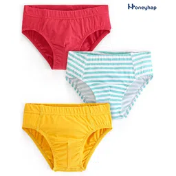 Honeyhap Premium Cotton Elastane Solid & Printed Breifs with Silvadur Antimicrobial Finish Solid & Stripes Pack of 3 - Mustard Blue Stripe & Red-picture-21