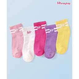 Honeyhap Premium Cotton Knit Bamboo Spandex Ankle Length Bio Finish Solid Socks Pack of 5 - Purple Yellow Pink Dark Pink White-picture-14