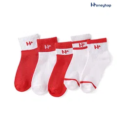 Honeyhap Premium Cotton Knit Bamboo Spandex Ankle Length Bio FinishColor Block Sock Pack of 5 - High Risk Red White-picture-14