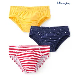 Honeyhap Premium Cotton Super Soft Stretchable Briefs with Silvadur Finish Pack of 3 - Fressia Navy Peony & High Risk Red-picture-31