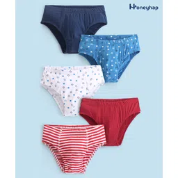 Honeyhap Premium Cotton Super Soft Stretchable Briefs With Silvadur Finish Pack Of 5 - Navy Peony White High Risk Red & French Blue-picture-28