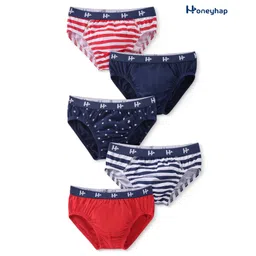 Honeyhap Premium Cotton Super Soft Stretchable Briefs with Silvadur Finish Stars Print Pack of 5 - Navy Peony & High Risk Red-picture-24