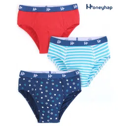 Honeyhap Premium Cotton Super Soft Stretchable Striped Briefs with Silvadur Finish Pack of 3 - High Risk Red & Navy Blue-picture-38