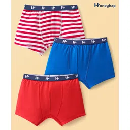 Honeyhap Premium Cotton Super Soft Stretchable Trunks With Silvadur Finish Pack Of 3 - French Blue & Red-picture-39
