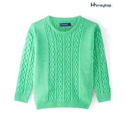 Honeyhap Premium Knitted Full Sleeves Pullover Sweater with Cable Knit Design - Light Green-picture-13
