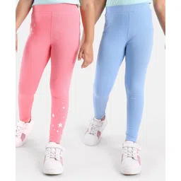 Honeyhap Premium Super Soft & Stretch Cotton Full Legging With Bio Finish Pack Of 2 Solid Colour - Powder Blue & Pumeria-picture-17