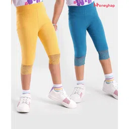 Honeyhap Premium Super Soft & Stretch Cotton Three Fourth Legging With Bio Finish Pack Of 2 Solid Colour -Turkish Tile & Banana Cream-picture-18