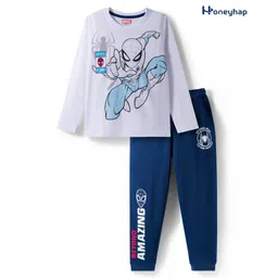 Honeyhap Marvel Single Jersey Knit Full Sleeves Night Suit with Spider-Man Graphic - Navy Blue & White-picture-13