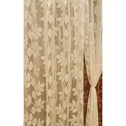 Honger Polyester Beautiful Floral Leaves Design Heavy Net Tissue Pack of 2 Pecs Curtains for Cream Net || 7 Feet Door Curtains-picture-27