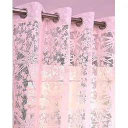 Honger Polyester Floral Star Design Heavy Net Tissue Pink Color 7 Feet Door Pack of 2 Pecs Curtains-picture-25