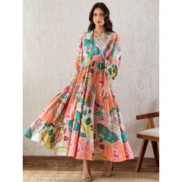 Honky Tonky Floral Print Bishop Sleeve Crepe Fit & Flare Maxi Dress-picture-30