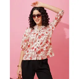 Honky Tonky Women Floral Print Mandarin Collar Shirt Style Top-picture-15