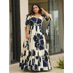 Honky Tonky Women Floral Printed Puff Sleeve Fit & Flare Maxi Dress-picture-33