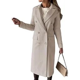 honmin Women's Woolen Spring Coat Solid Color Long Sleeve Double Breasted Jacket with Pockets-picture-31
