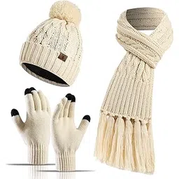 honnesserry Winter Hats Scarf for Men with Touchscreen Gloves Warm Men's Scaves and Beanie Hat Themal Gloves Set-picture-39