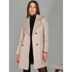 HONNETE Women Checked Double Breasted Trench Coat-picture-37