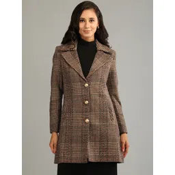 HONNETE Women Checked Notched Lapel Collar Single Breasted Over Coats-picture-34