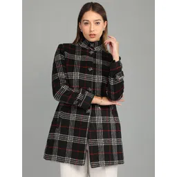 HONNETE Women Checked Single Breasted Regular Fit Trench Coat-picture-13