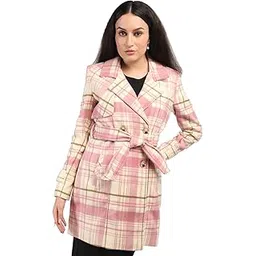 honnete Women Double Breasted Checkered Style with Belt and Pocket Coat for Winter-picture-27