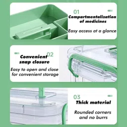 HOOPVOOL® Clear Plastic Medicine Storage Box Organizer, Family Emergency Kit with Removable Pill Case Portable Lockable Container for, Art Craft and Cosmetic Household Organizer (Green, Medium) image 5