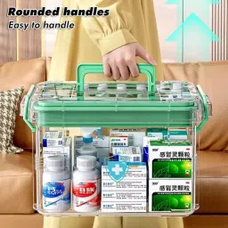 HOOPVOOL® Clear Plastic Medicine Storage Box Organizer, Family Emergency Kit with Removable Pill Case Portable Lockable Container for, Art Craft and Cosmetic Household Organizer (Green, Medium) image 4