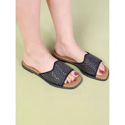 Hooves Women Textured Open Toe Flats-picture-17