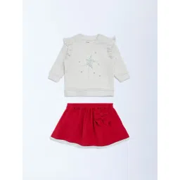 HOP Baby by Westside Off-White Embellished Cotton Sweatshirt with Skirt Set-picture-31