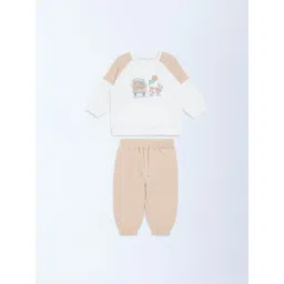 HOP Baby by Westside White Printed Cotton Sweatshirt and Pants Set-picture-11