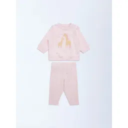 HOP Baby Girls by Westside Pink Cotton Sweatshirt and Pants Set-picture-33