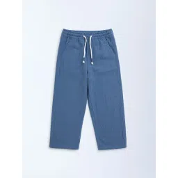 HOP by Westside Dusty Blue Solid Mid-Rise Cotton Trousers-picture-21