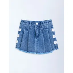 HOP Kids by Westside Blue Floral Applique High-Rise Denim Skorts-picture-39