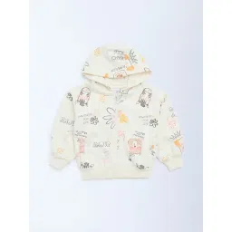 HOP Kids by Westside Cream Printed Cotton-Blend Hoodie-picture-36