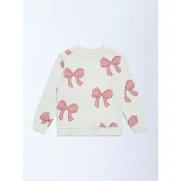 HOP Kids Girls by Westside Off-White Bow Design Cotton-Blend Sweatshirt-picture-45