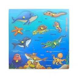 Hop N Play Wooden Peg Board Water Animals Identification Puzzle Tray, Early Learning Wooden Toys for Kids-picture-31