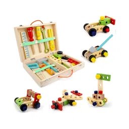 Hop N Play Wooden Tool Kit for Kids, 34 Pieces Portable Construction Pretend Play Tool Box, Montessori Toys for Children, Learning Stem Toys, Storage Toolbox (3-8 Years)-picture-27