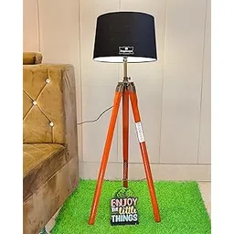 Hopdezyo Italian Wooden Tripod LED Floor Lamp for Living Room & Home Decoration with Black Drum Shade (Pack of 1)-picture-14