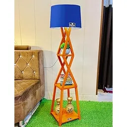 Hopdezyo Wooden Italian Crafter Home Decor Blue Drum Shade Floor Lamp for Living Room & Bedroom Decor-picture-10