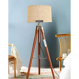 Hopdezyo Wooden Italian Crafter Tripod Floor Lamp with Khadi Shade - Home Decoration for Living Room, Bedroom, Office-picture-13