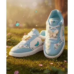 Hopits Butterfly Applique Detailed & Floral Designed Lace Up Sneakers - Light Blue-picture-12