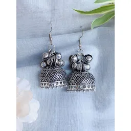 HOPMEE Silver-Plated Dome Shaped Oxidised JhumkasSilver-Plated Jhumkas-picture-21