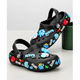 HOPPA SWEDEN Baby Dinosaurs Designed Perforated Clogs With Charms - Black-picture-28