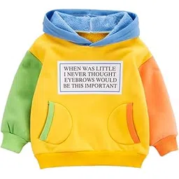 Hopscotch Boys Cotton and Polyester Text Print Full-Sleeve Hooded Sweatshirt in Yellow Color-picture-12