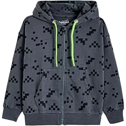 Hopscotch Boys Grey Full Sleeves Pixelated Cotton Hooded Sweatshirt-picture-18