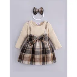 Hopscotch Beige Checked Cozy Bow Plaid Empire Dress-picture-12
