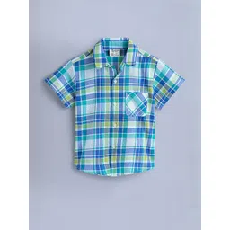 Hopscotch Boys Blue Checked Half Sleeve Cotton Casual Shirt-picture-20