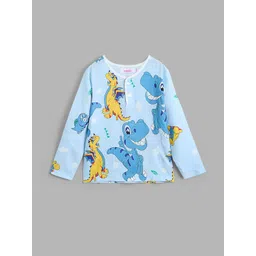 Hopscotch Boys Blue Dinosaur Printed Viscose Rayon Night Suits Set-picture-32
