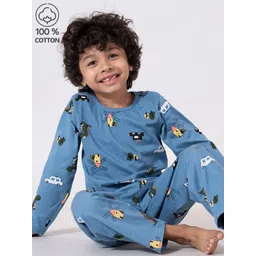 Hopscotch Boys Blue Printed Pure Cotton Sleepwear Set-picture-40
